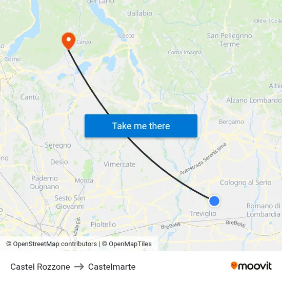 Castel Rozzone to Castelmarte map