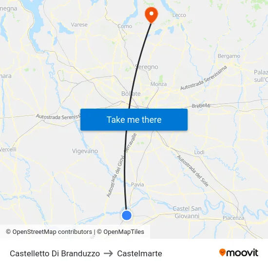 Castelletto Di Branduzzo to Castelmarte map