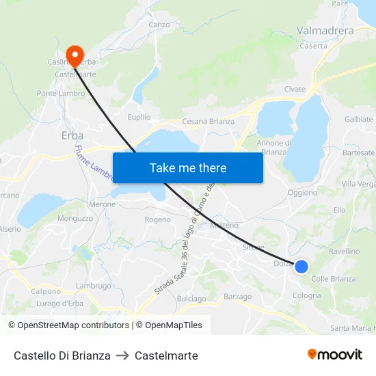 Castello Di Brianza to Castelmarte map