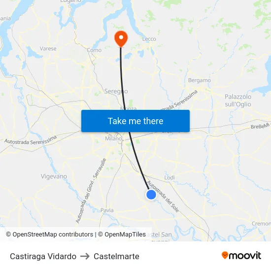 Castiraga Vidardo to Castelmarte map