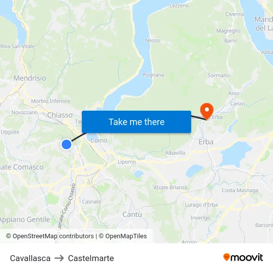 Cavallasca to Castelmarte map