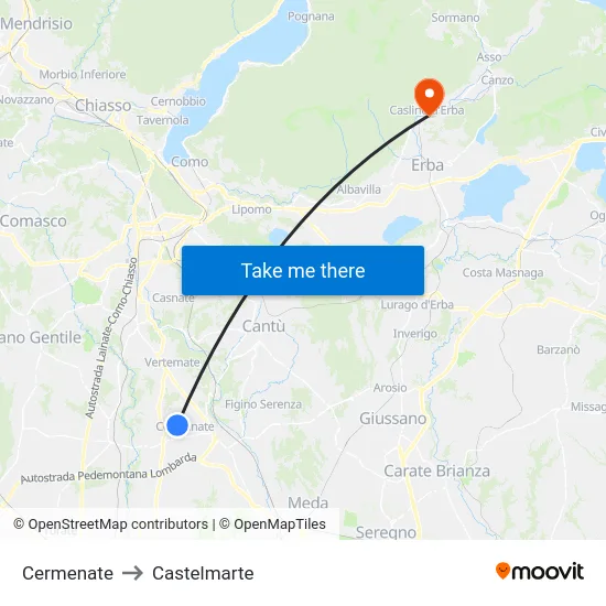 Cermenate to Castelmarte map