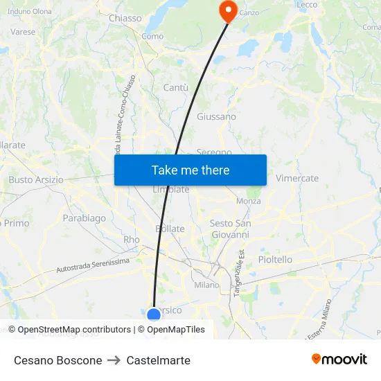 Cesano Boscone to Castelmarte map