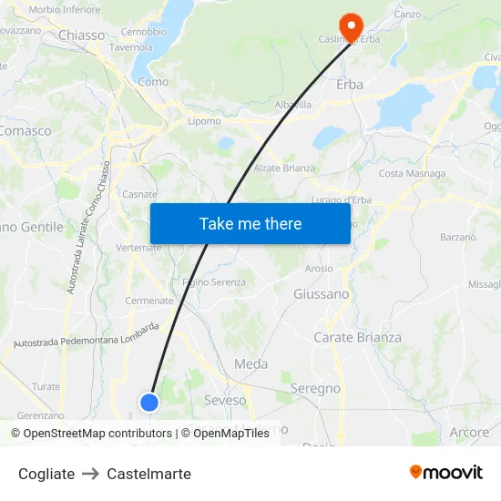 Cogliate to Castelmarte map