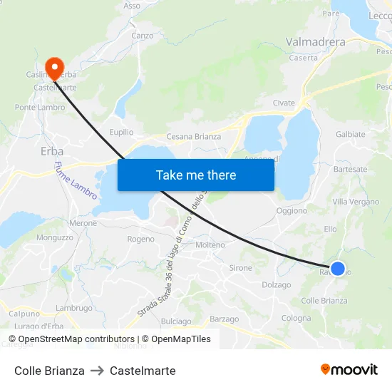 Colle Brianza to Castelmarte map