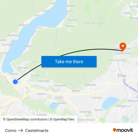 Como to Castelmarte map