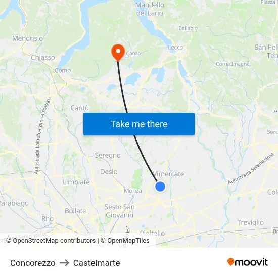 Concorezzo to Castelmarte map