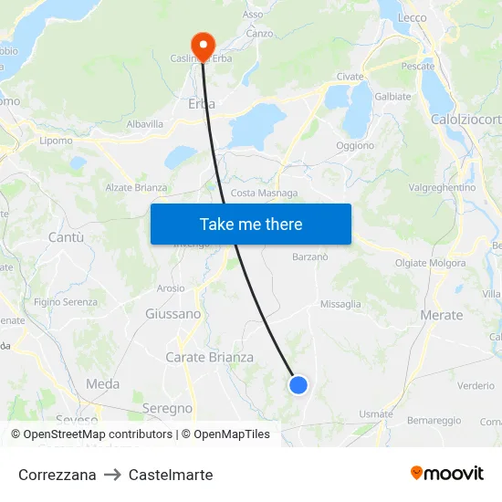 Correzzana to Castelmarte map