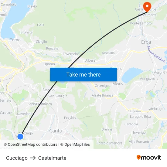 Cucciago to Castelmarte map