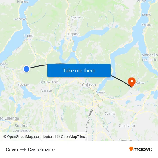 Cuvio to Castelmarte map