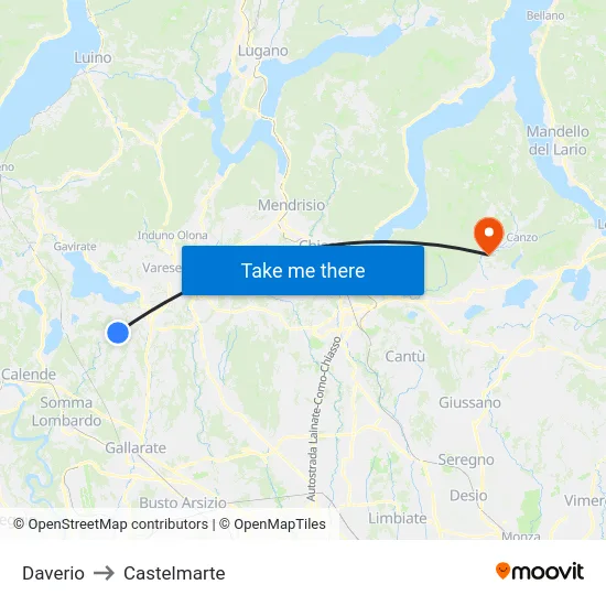 Daverio to Castelmarte map