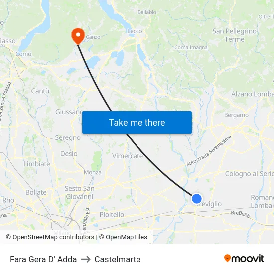 Fara Gera D' Adda to Castelmarte map