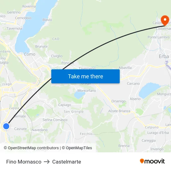 Fino Mornasco to Castelmarte map