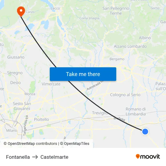 Fontanella to Castelmarte map