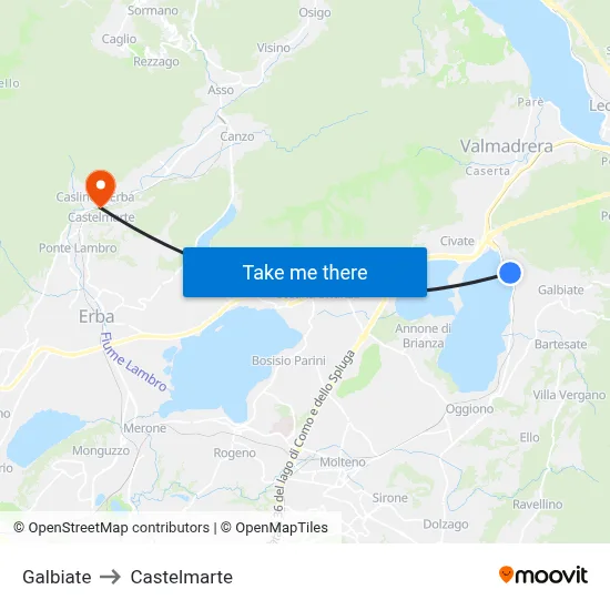 Galbiate to Castelmarte map