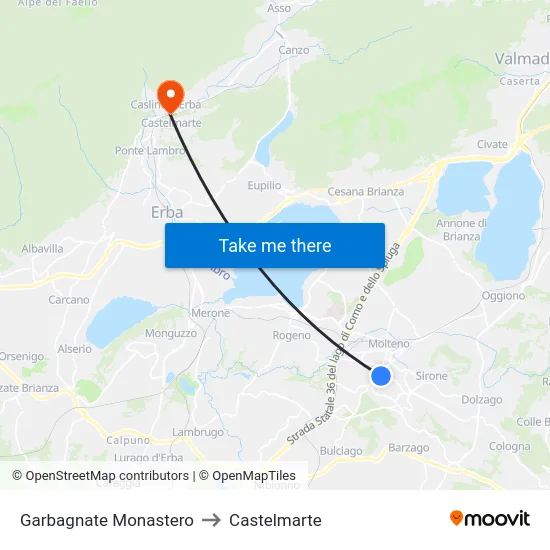 Garbagnate Monastero to Castelmarte map