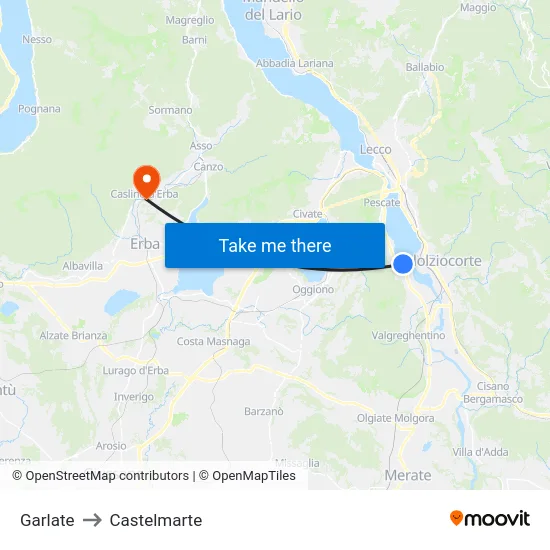 Garlate to Castelmarte map