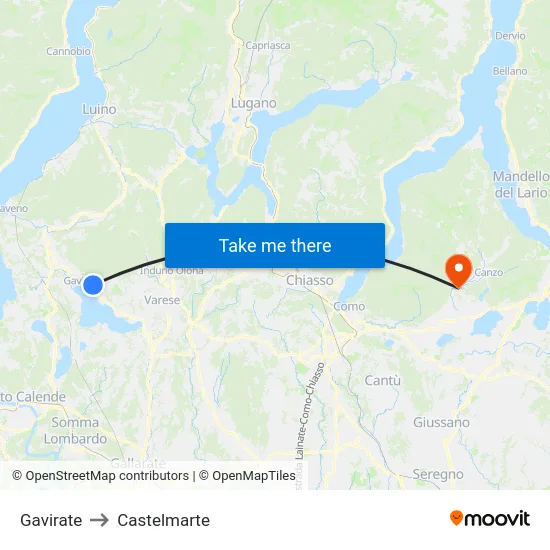 Gavirate to Castelmarte map