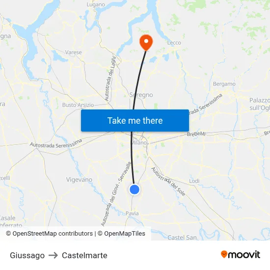 Giussago to Castelmarte map