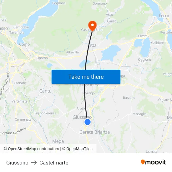 Giussano to Castelmarte map