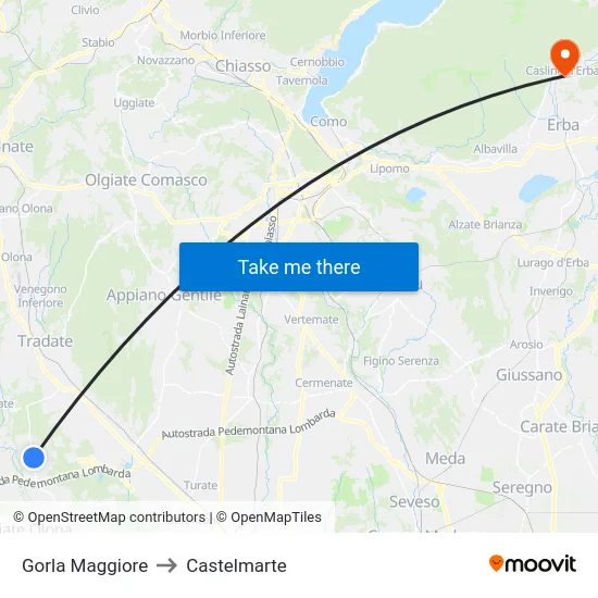 Gorla Maggiore to Castelmarte map