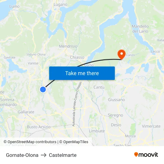 Gornate-Olona to Castelmarte map