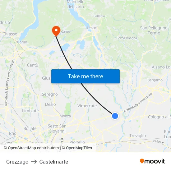 Grezzago to Castelmarte map