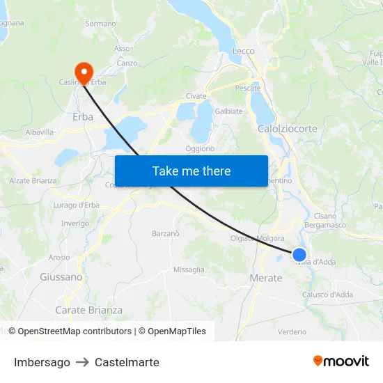 Imbersago to Castelmarte map