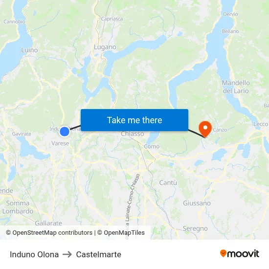 Induno Olona to Castelmarte map