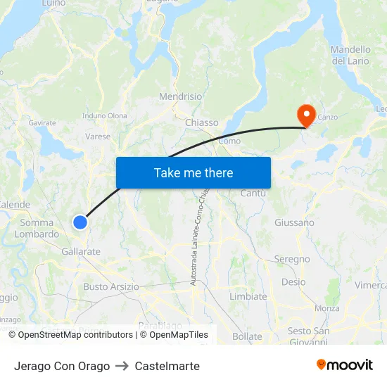 Jerago con Orago to Castelmarte map