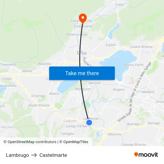 Lambrugo to Castelmarte map