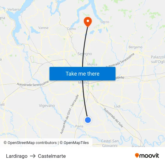 Lardirago to Castelmarte map
