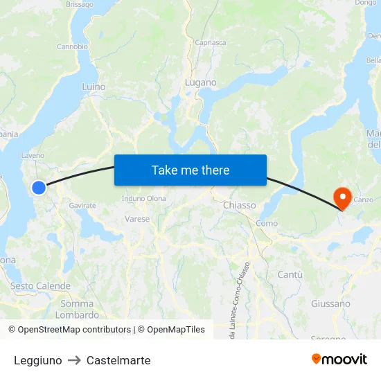 Leggiuno to Castelmarte map