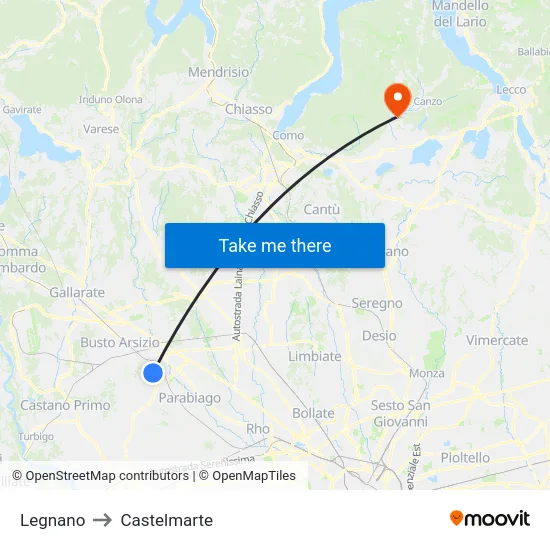 Legnano to Castelmarte map