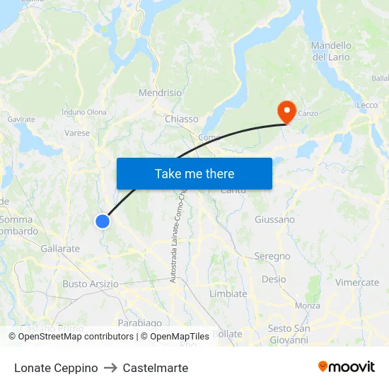 Lonate Ceppino to Castelmarte map