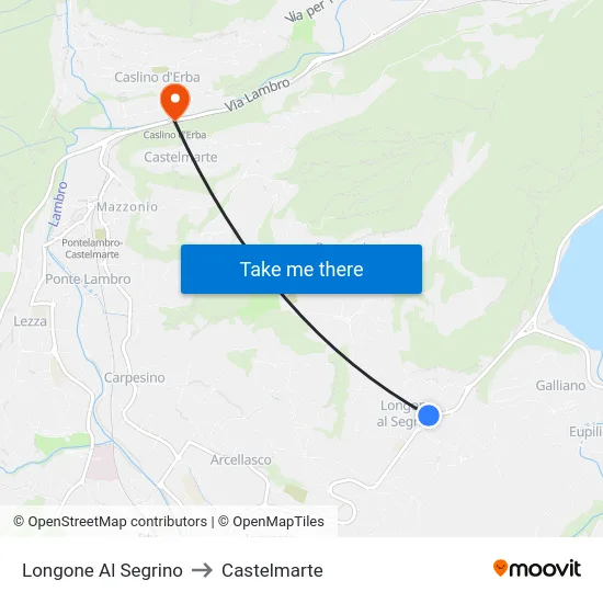 Longone Al Segrino to Castelmarte map