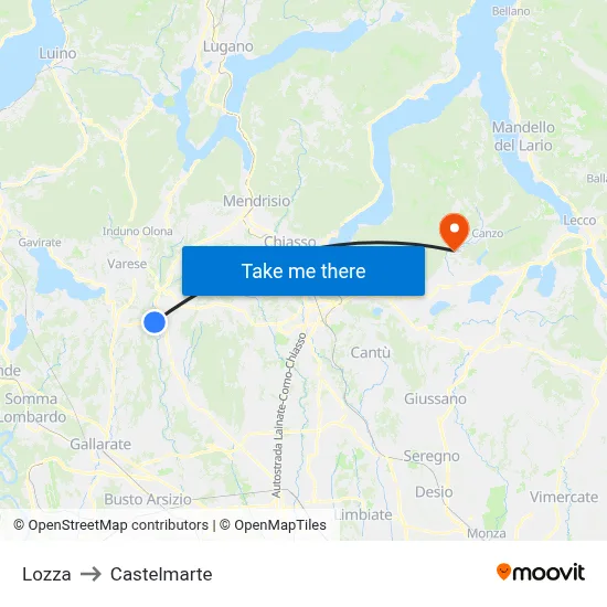 Lozza to Castelmarte map
