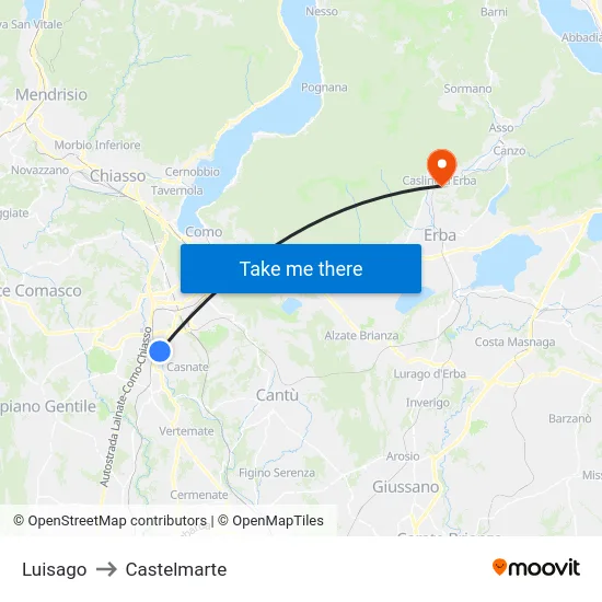 Luisago to Castelmarte map