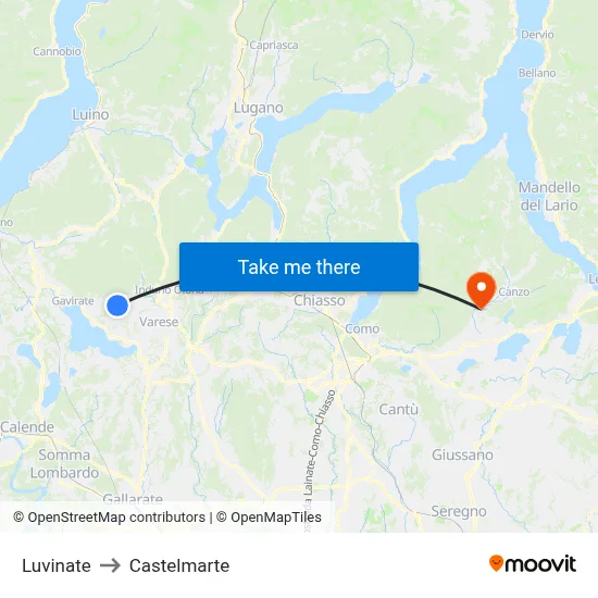 Luvinate to Castelmarte map