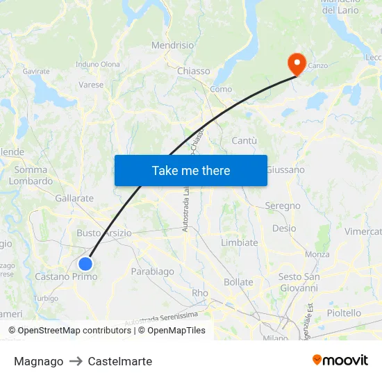 Magnago to Castelmarte map