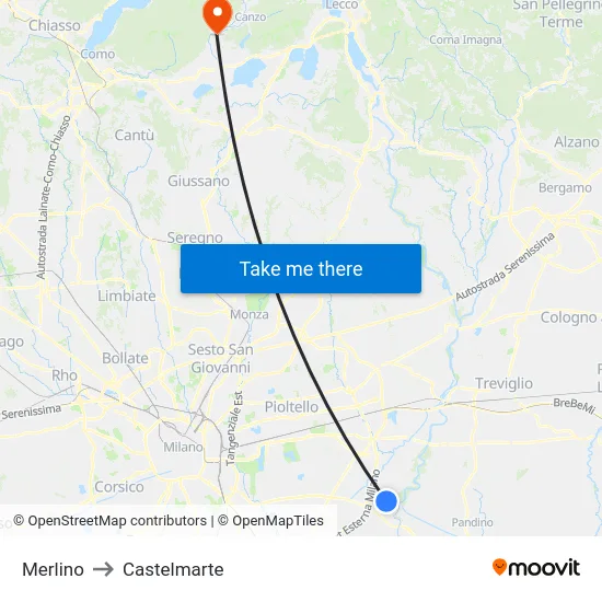 Merlino to Castelmarte map