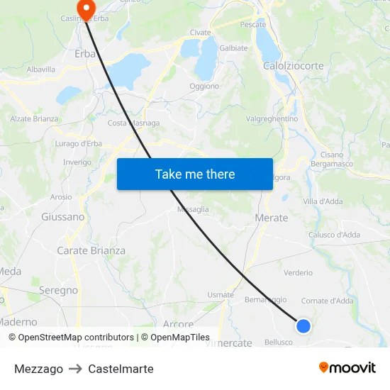 Mezzago to Castelmarte map