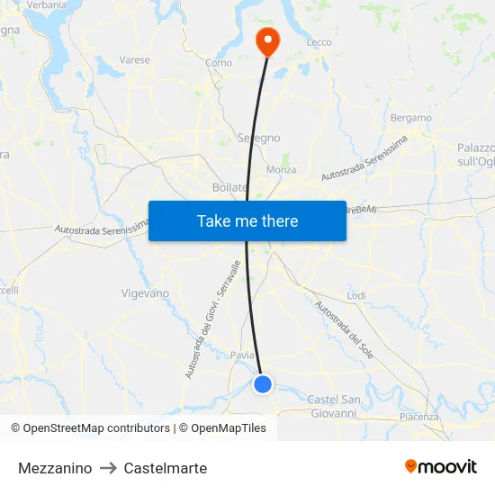 Mezzanino to Castelmarte map