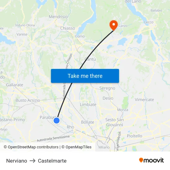 Nerviano to Castelmarte map