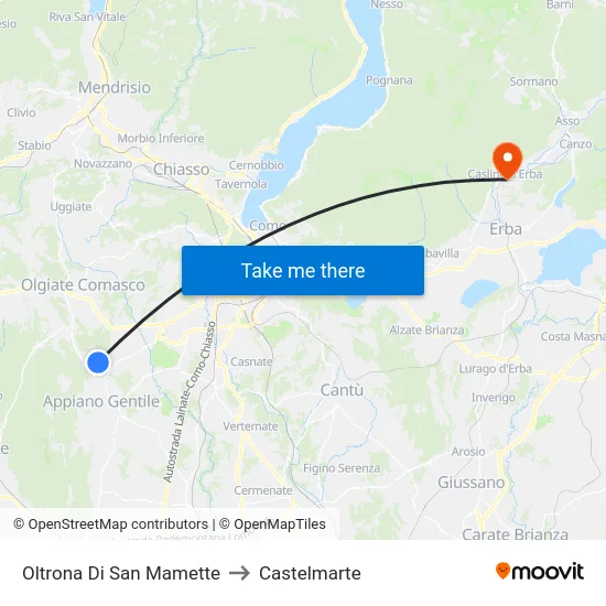 Oltrona Di San Mamette to Castelmarte map