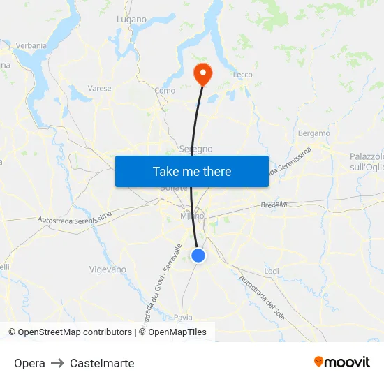 Opera to Castelmarte map