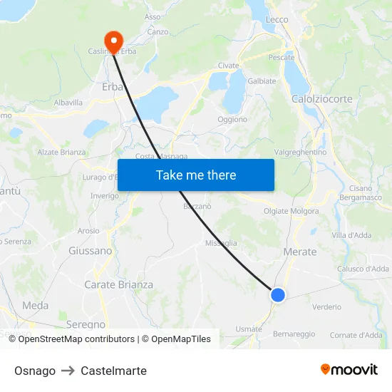 Osnago to Castelmarte map