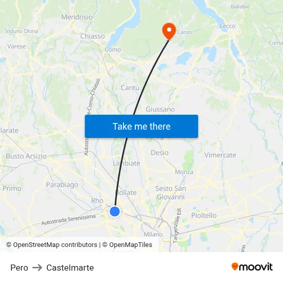 Pero to Castelmarte map