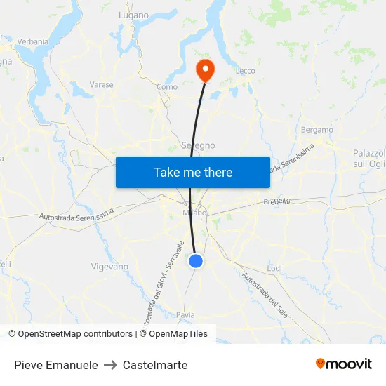 Pieve Emanuele to Castelmarte map