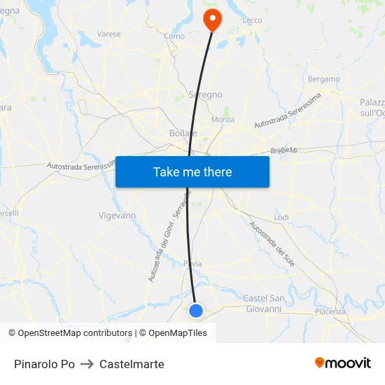 Pinarolo Po to Castelmarte map